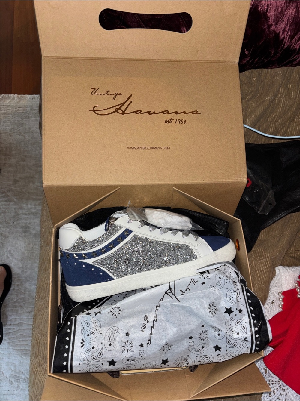 Vintage Havana Kids Glitter Low-Top Sneakers in Navy and Silver